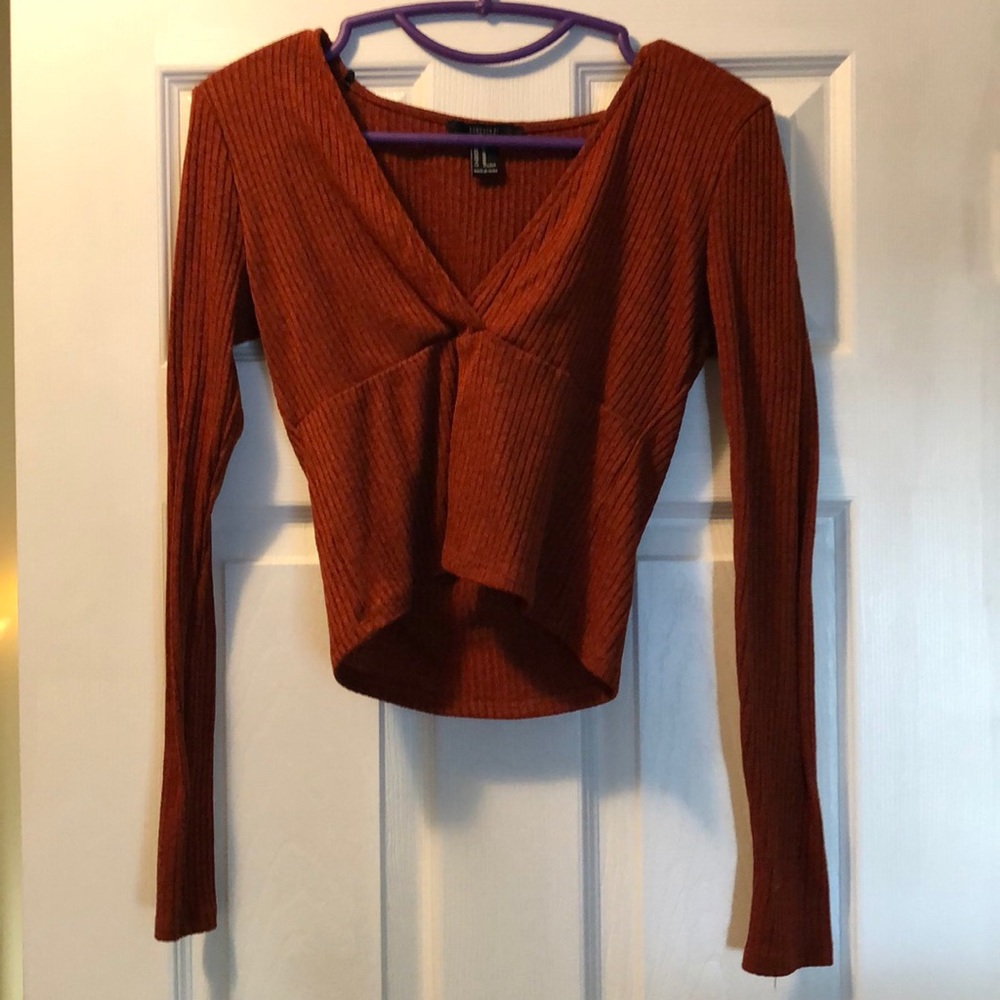Wrap front long sleeve top